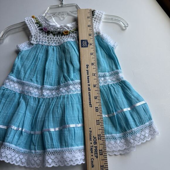 Toddler Baby Girl Mexican Dress Size 3-6M Handmade Crochet Tiered Peasant Lace - Picture 3 of 5